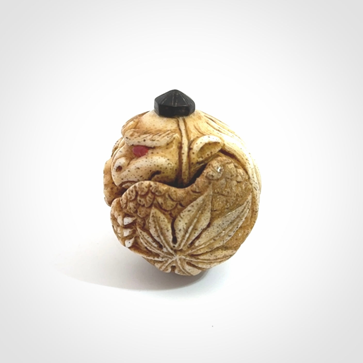 Hand carved Karasu Tengu carving made from Deer antler with Buffalo Horn. Hand made by master bone carver Fumio Noguchi. Spectacular collectable work of art to display. One only, delivered to you at no extra cost with express courier.