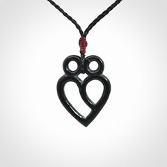 Hand Carved heart pendant in Black Jade