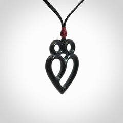 Hand Carved heart pendant in Black Jade
