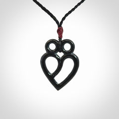 Hand Carved heart pendant in Black Jade