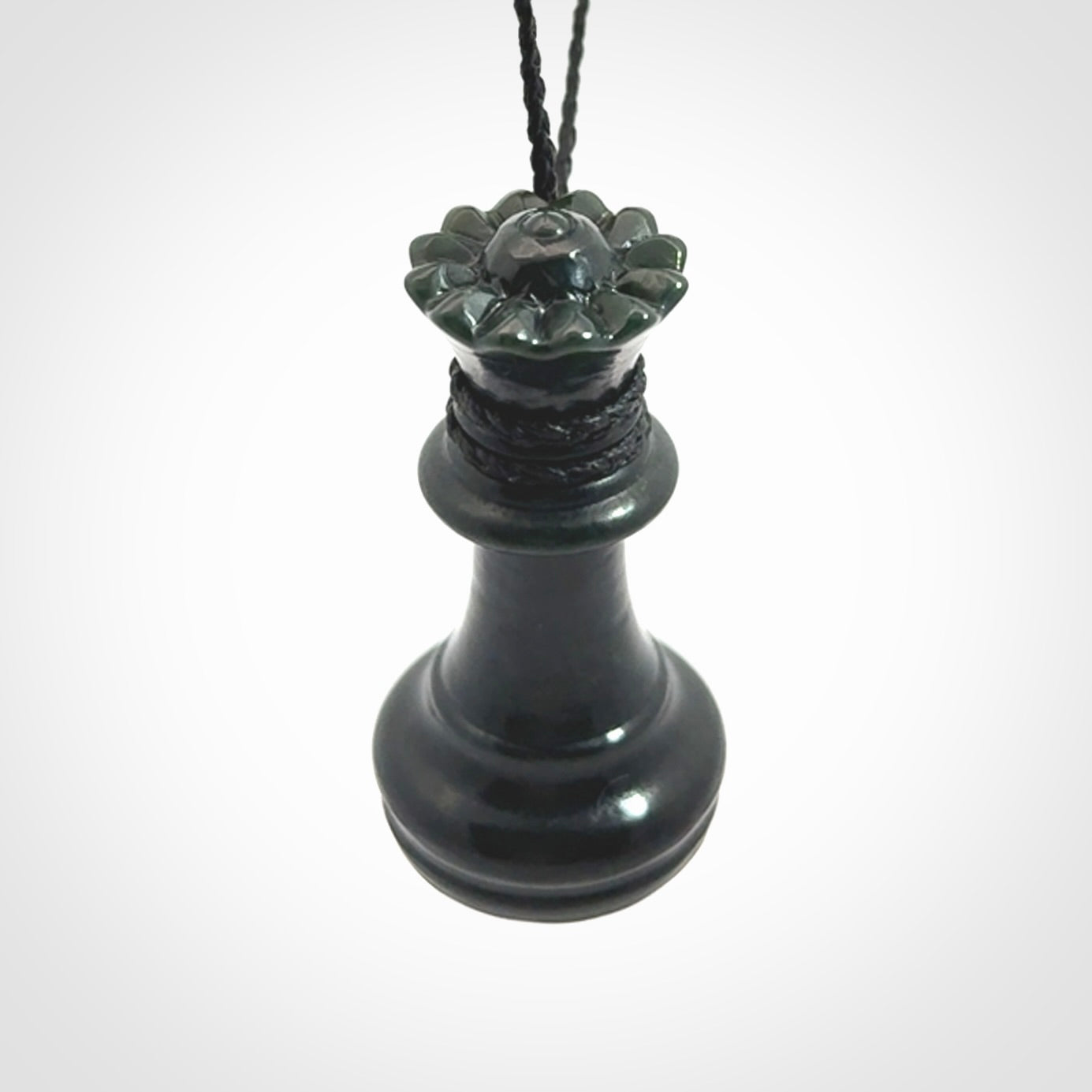 Hand carved jade chess pendants. Hand made chess piece necklaces, carved from British Columbian Jade.