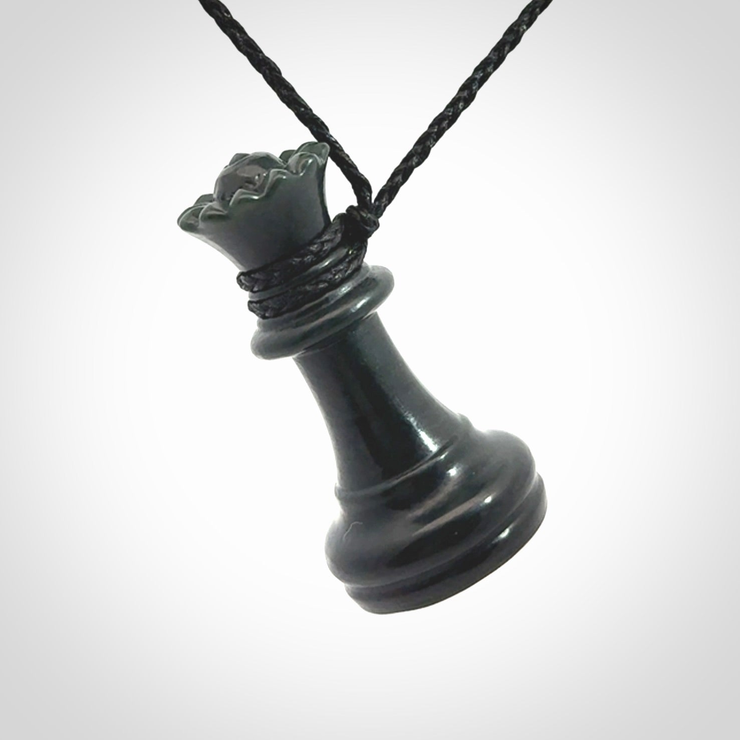 Hand carved jade chess pendants. Hand made chess piece necklaces, carved from British Columbian Jade.