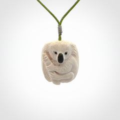 Hand carved woolly mammoth tusk koala bear pendant