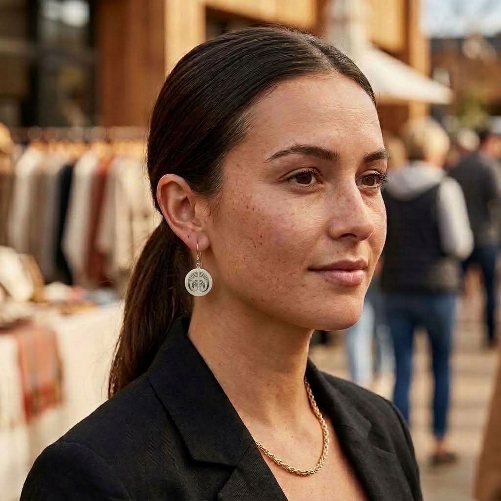 Woman wearing bone earrings