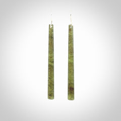 Hand crafted large, New Zealand Jade drop earrings with Sterling Silver Hooks. Jade drop earrings, packaged in a woven kete pouch.