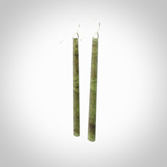 Hand crafted large, New Zealand Jade drop earrings with Sterling Silver Hooks. Jade drop earrings, packaged in a woven kete pouch.