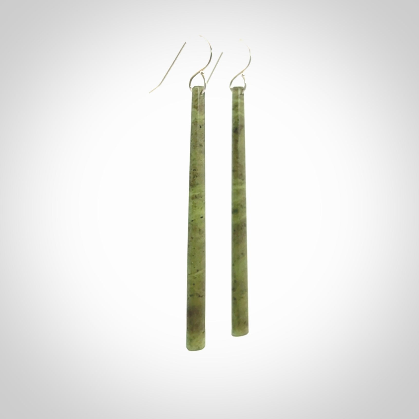Hand crafted large, New Zealand Jade drop earrings with Sterling Silver Hooks. Jade drop earrings, packaged in a woven kete pouch.