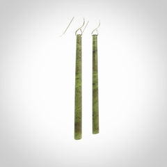 Hand crafted large, New Zealand Jade drop earrings with Sterling Silver Hooks. Jade drop earrings, packaged in a woven kete pouch.