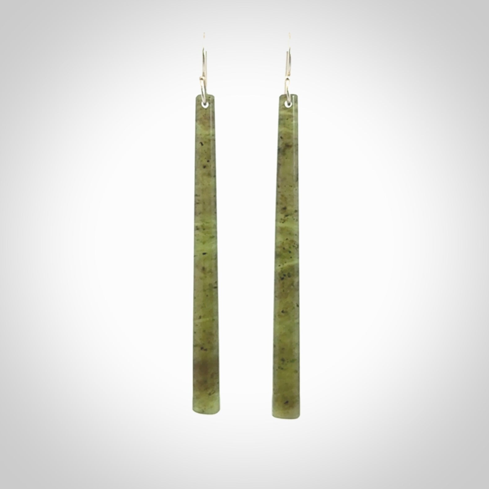 Hand crafted large, New Zealand Jade drop earrings with Sterling Silver Hooks. Jade drop earrings, packaged in a woven kete pouch.