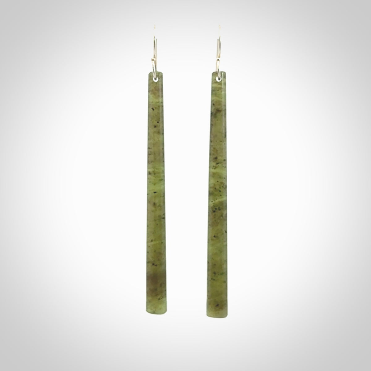 Hand crafted large, New Zealand Jade drop earrings with Sterling Silver Hooks. Jade drop earrings, packaged in a woven kete pouch.
