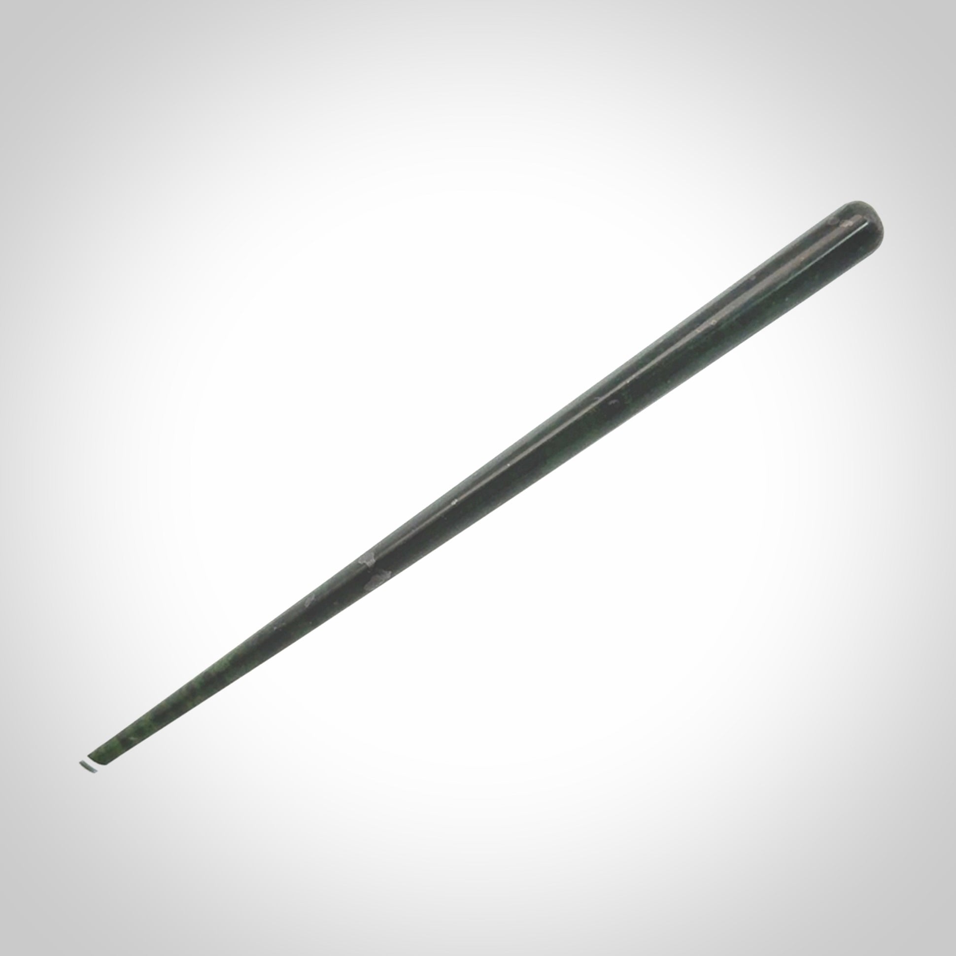 Hand carved New Zealand Tangiwai jade hair pin. Unique art for you hair. Hand made by Kristal Thompson in New Zealand Pounamu.