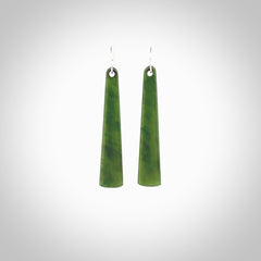 Hand crafted large, British Columbian Jade drop earrings with Sterling Silver Hooks. Jade drop earrings, packaged in a woven kete pouch.