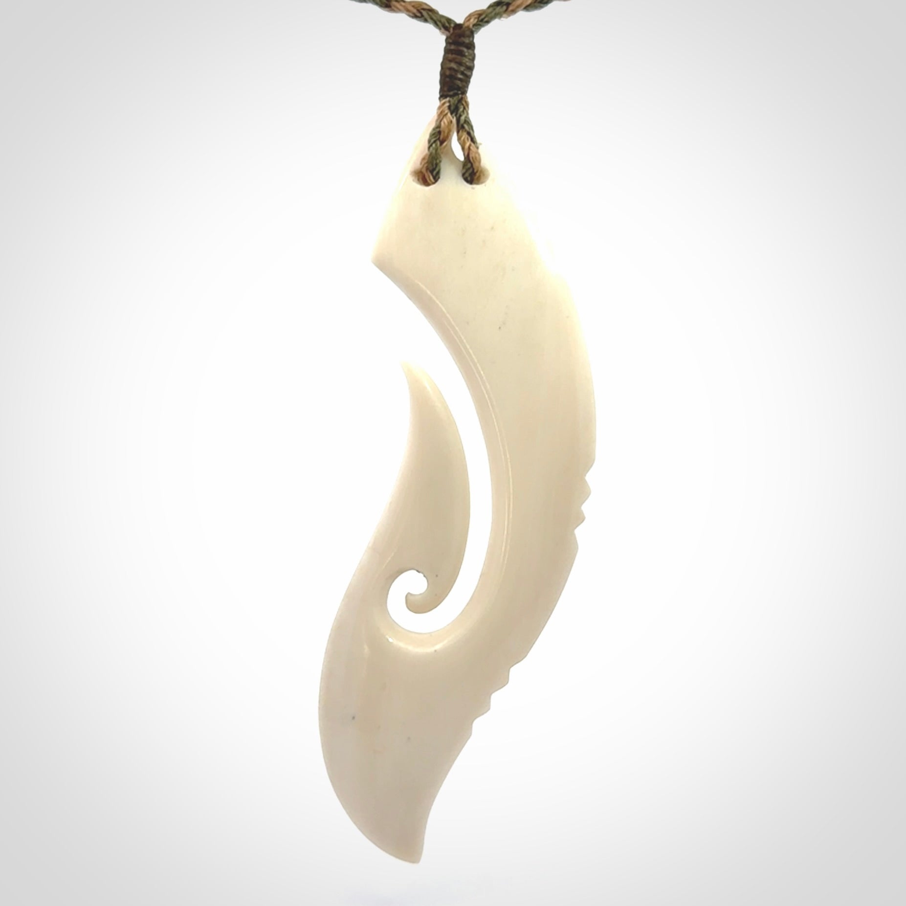 Hand carved large bone hook pendant