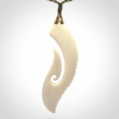 Hand carved large bone hook pendant