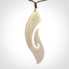 Hand carved large bone hook pendant