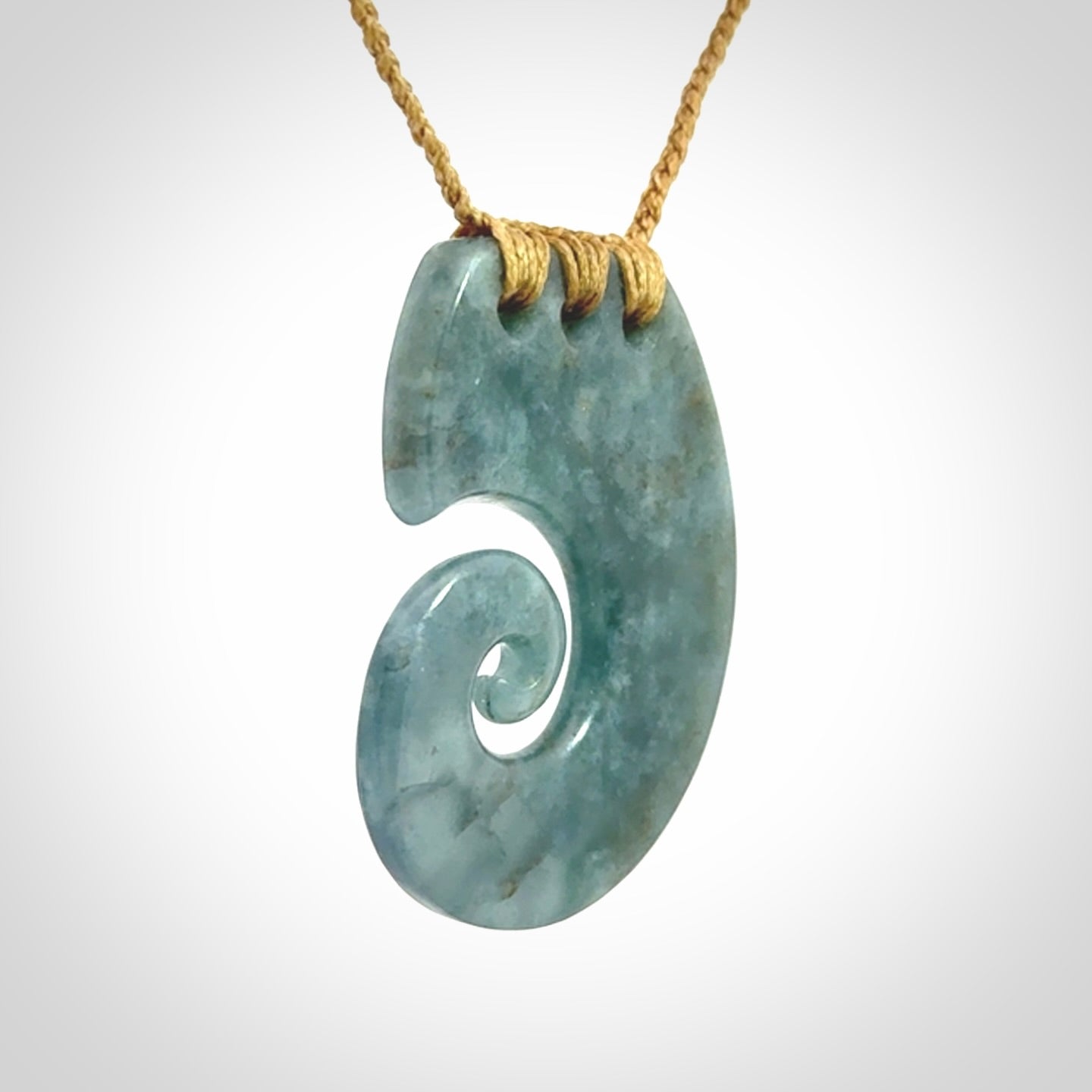 Hand Carved Koru pendant in Gorgeous Guatemalan Jadeite