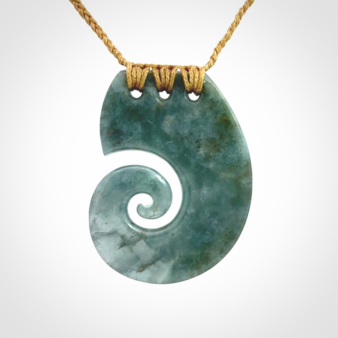 Hand Carved Koru pendant in Gorgeous Guatemalan Jadeite
