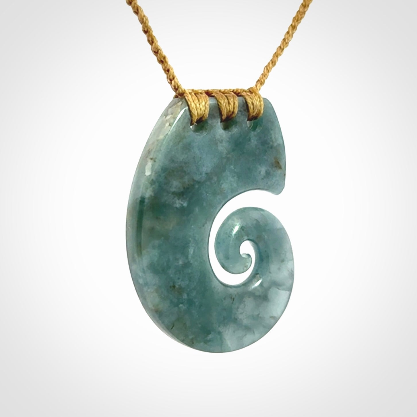 Hand Carved Koru pendant in Gorgeous Guatemalan Jadeite