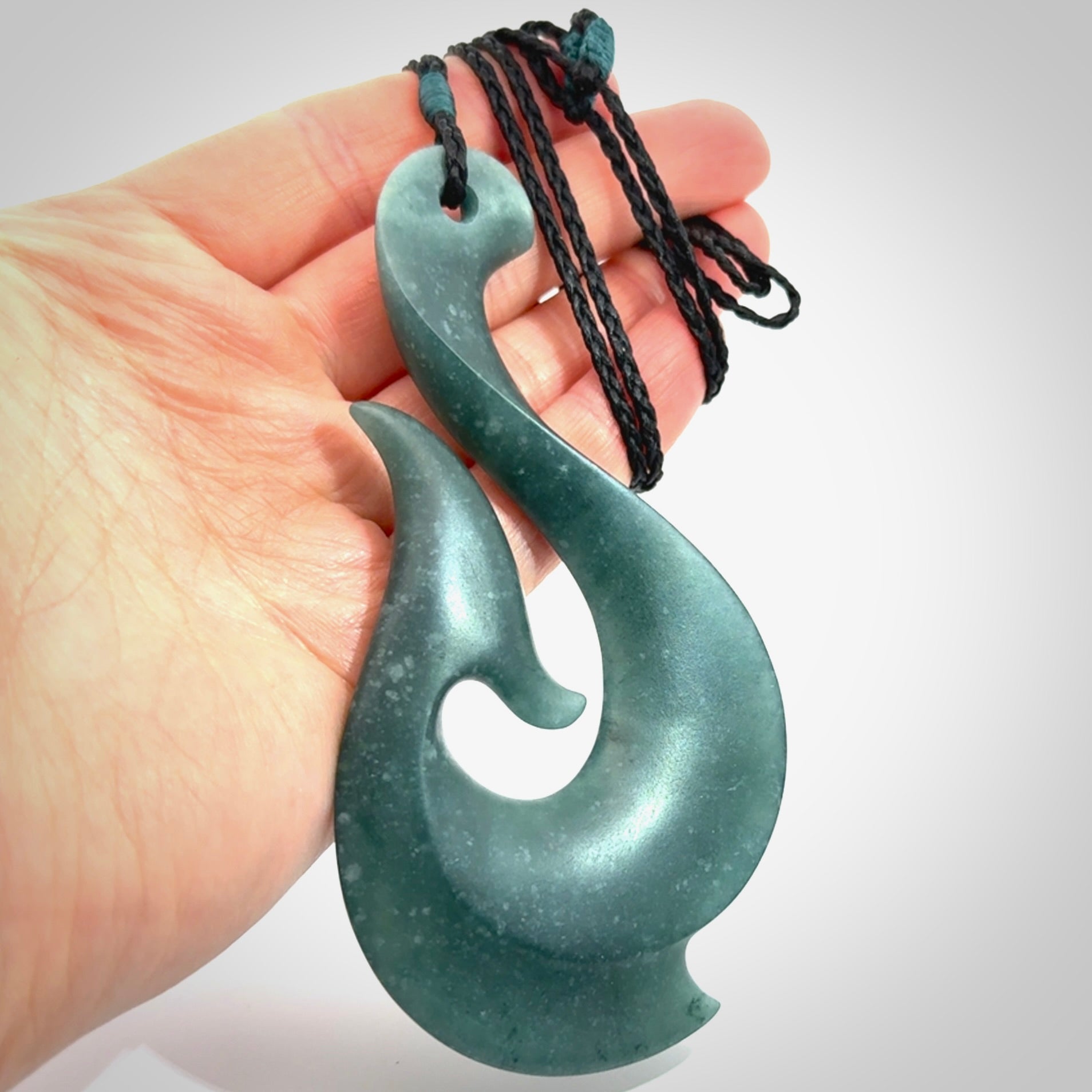 Hand carved large Guatemalan Jadeite Matau, Hook pendant.