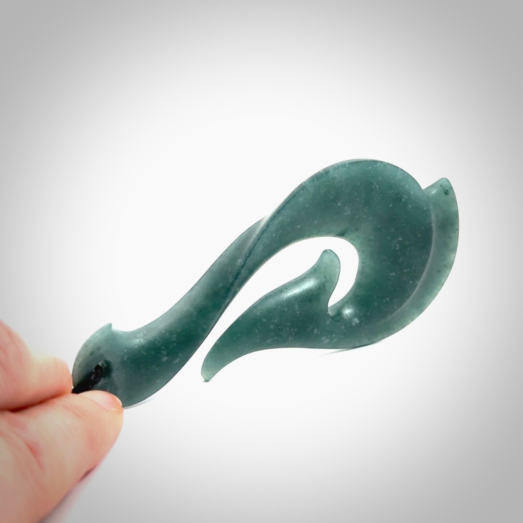 Hand carved large Guatemalan Jadeite Matau, Hook pendant.