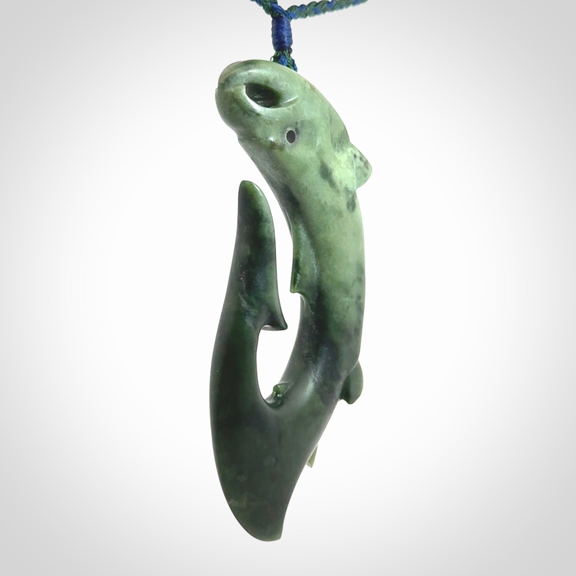 Hand carved New Zealand Jade salmon hook pendant
