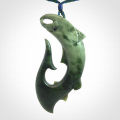 Hand carved New Zealand Jade salmon hook pendant