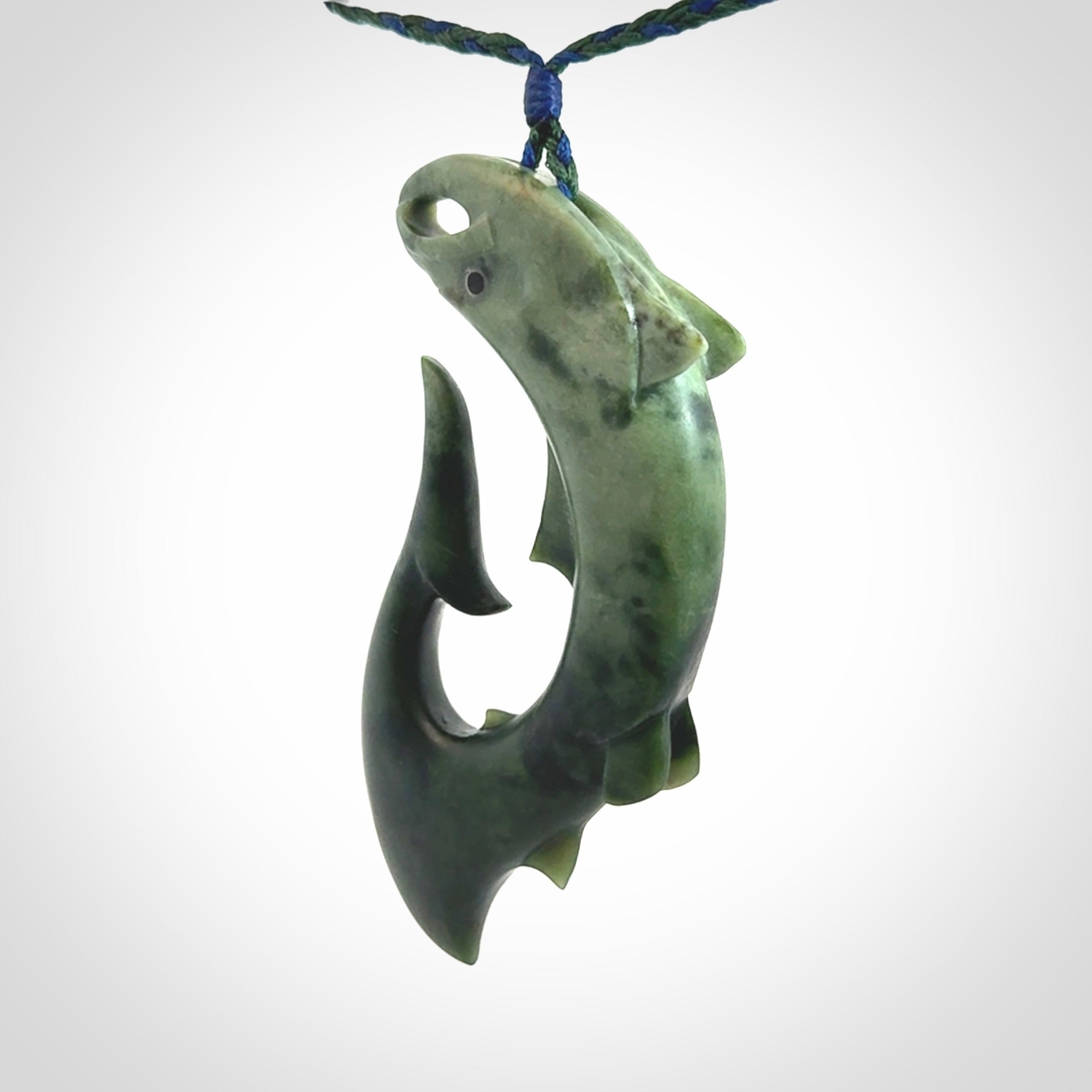 Hand carved New Zealand Jade salmon hook pendant
