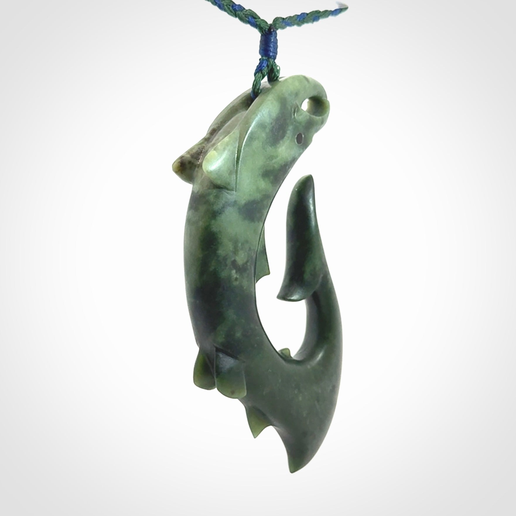 Hand carved New Zealand Jade salmon hook pendant