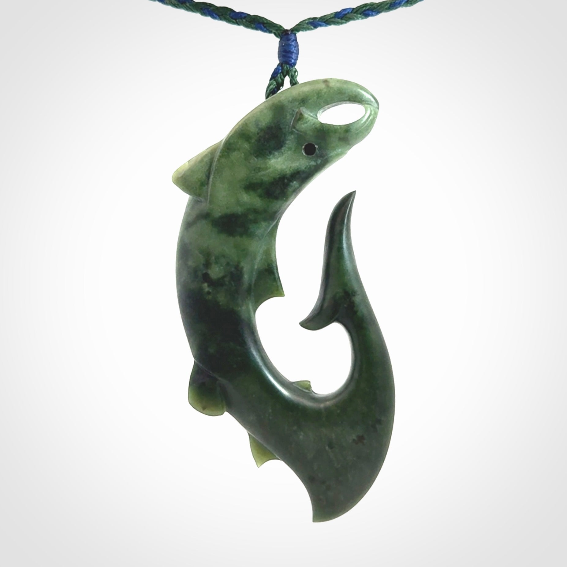 Hand carved New Zealand Jade salmon hook pendant