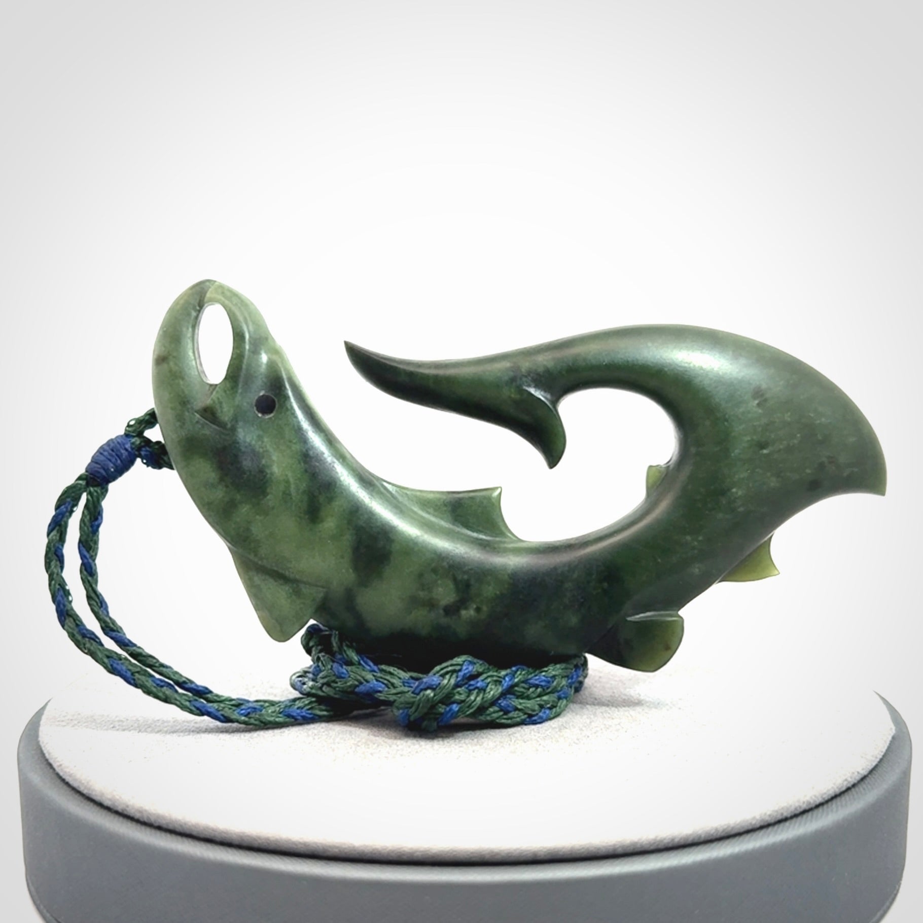 Hand carved New Zealand Jade salmon hook pendant