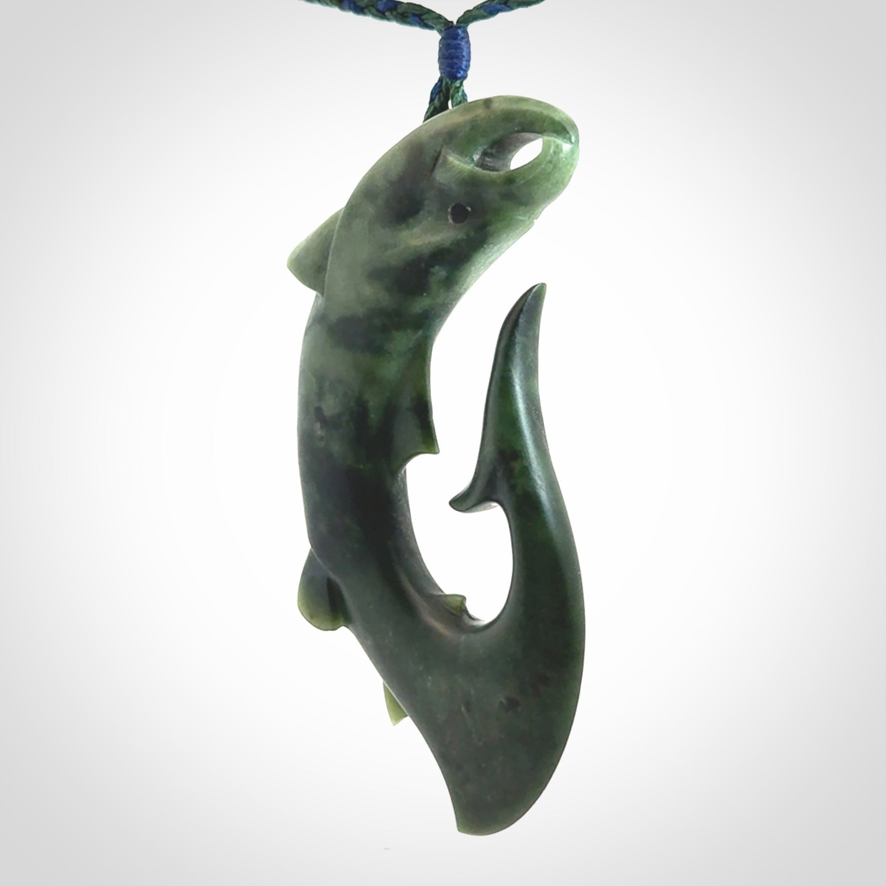 Hand carved New Zealand Jade salmon hook pendant
