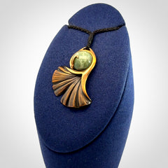 A Graceful Ginkgo Pendant in Bronze with New Zealand Jade