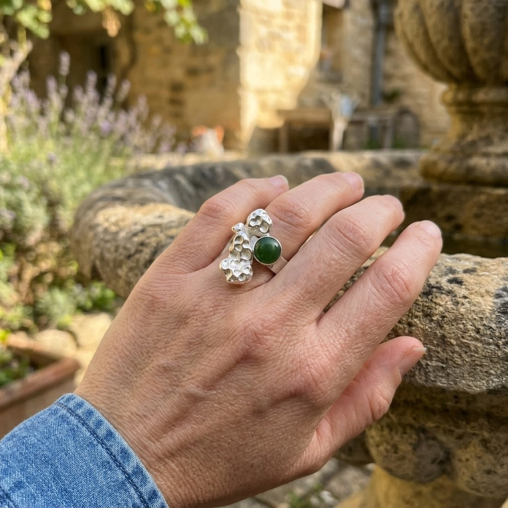 Silver and jade ring
