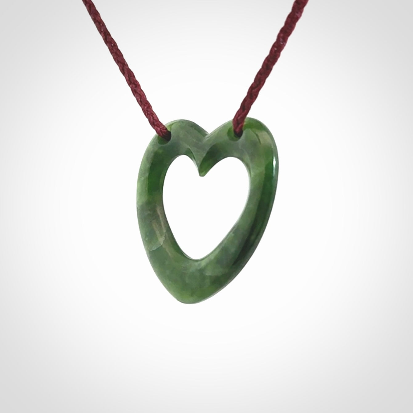 This is a wonderfully fine, hand-carved heart pendant, made from the finest quality New Zealand jade. These are provided with a fine, hand-plaited cord which is adjustable so that you can position the pendant where it suits you best. These are delivered with free shipping worldwide.