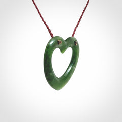 This is a wonderfully fine, hand-carved heart pendant, made from the finest quality New Zealand jade. These are provided with a fine, hand-plaited cord which is adjustable so that you can position the pendant where it suits you best. These are delivered with free shipping worldwide.