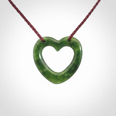 This is a wonderfully fine, hand-carved heart pendant, made from the finest quality New Zealand jade. These are provided with a fine, hand-plaited cord which is adjustable so that you can position the pendant where it suits you best. These are delivered with free shipping worldwide.