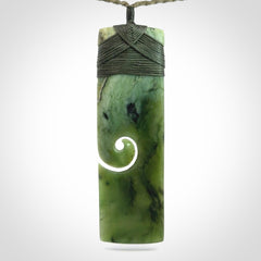 Hand carved, large, New Zealand Jade Toki with Koru pendant