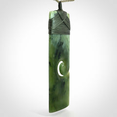 Hand carved, large, New Zealand Jade Toki with Koru pendant