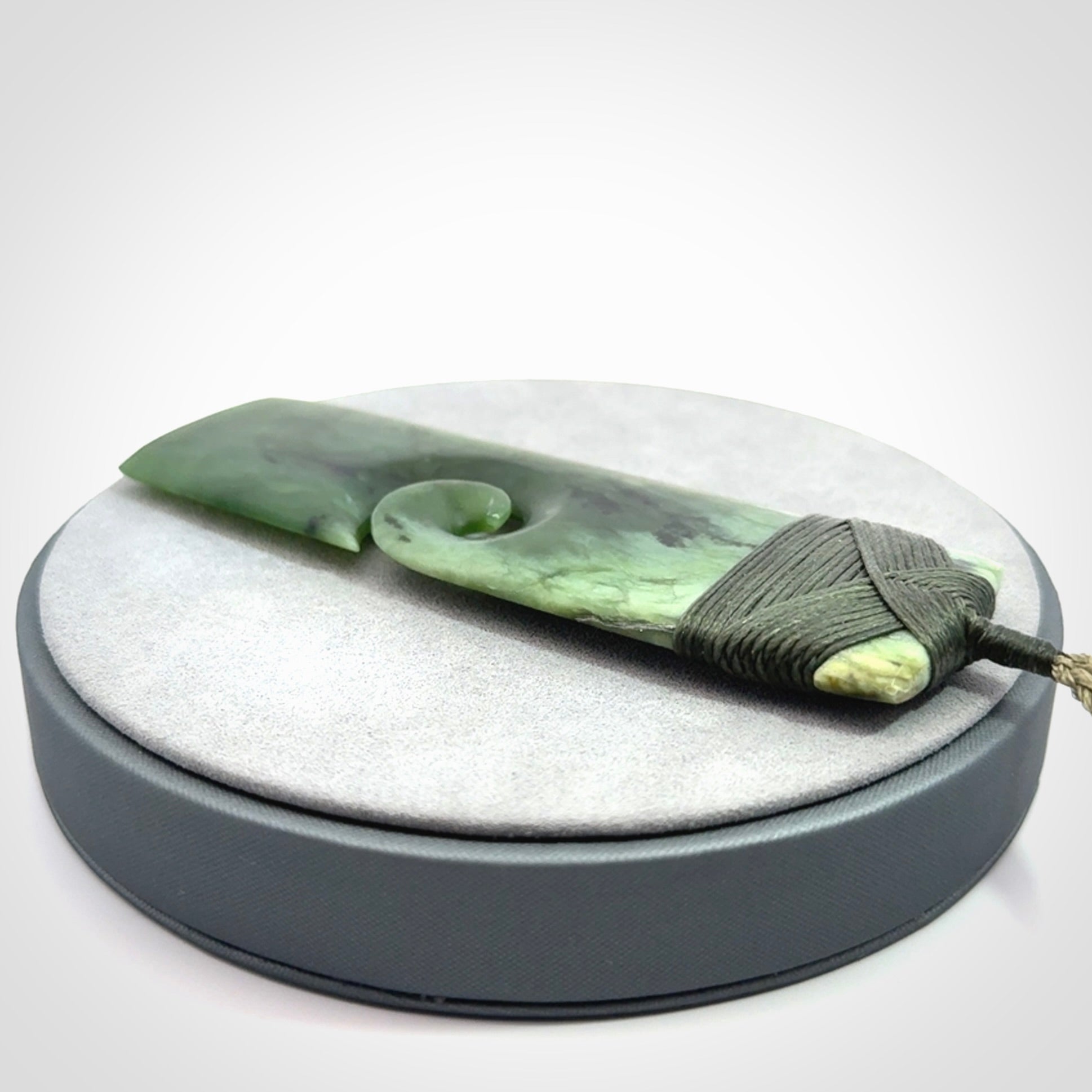 Hand carved, large, New Zealand Jade Toki with Koru pendant