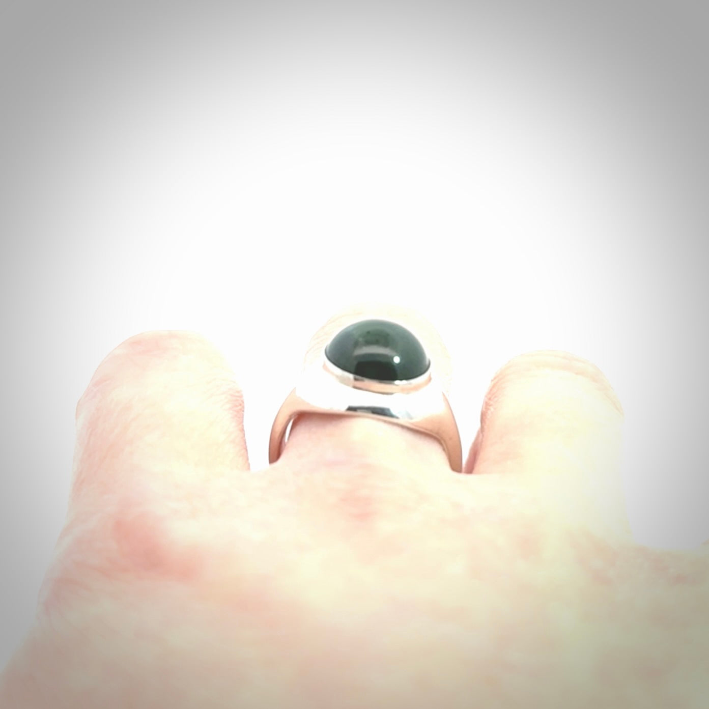 Hand carved jade signet ring with sterling silver.