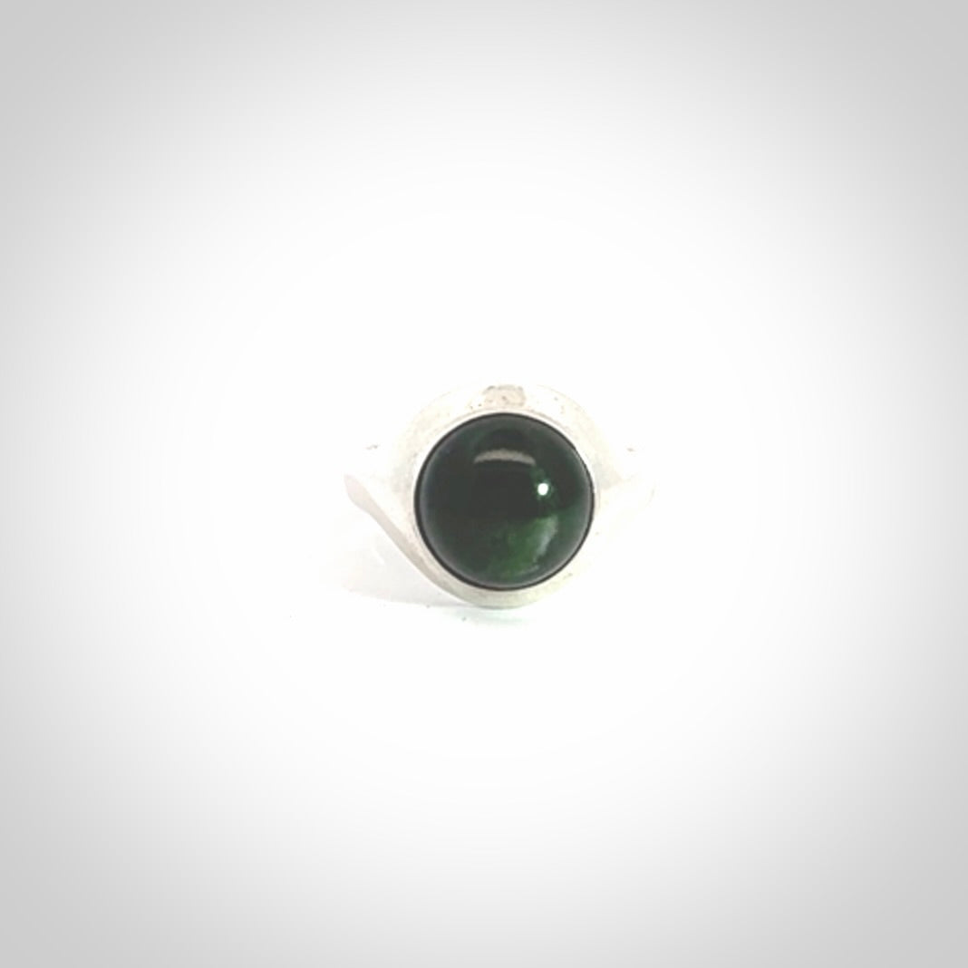 Hand carved jade signet ring with sterling silver.