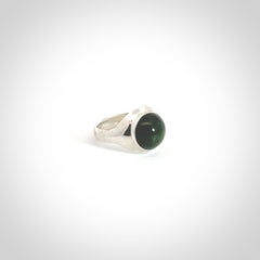 Hand carved jade signet ring with sterling silver.