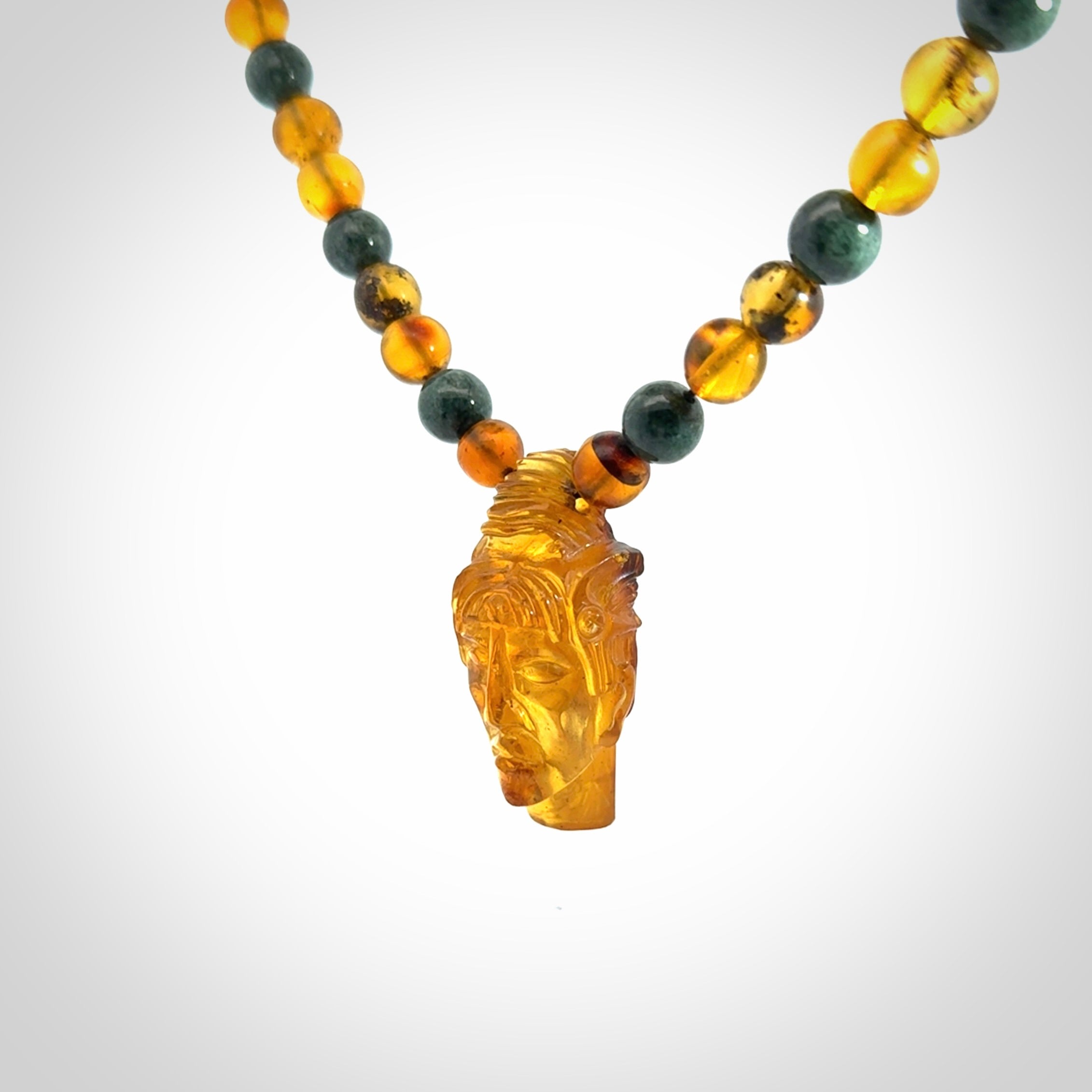Hand made amber and Guatemalan Jadeite Mexican necklace
