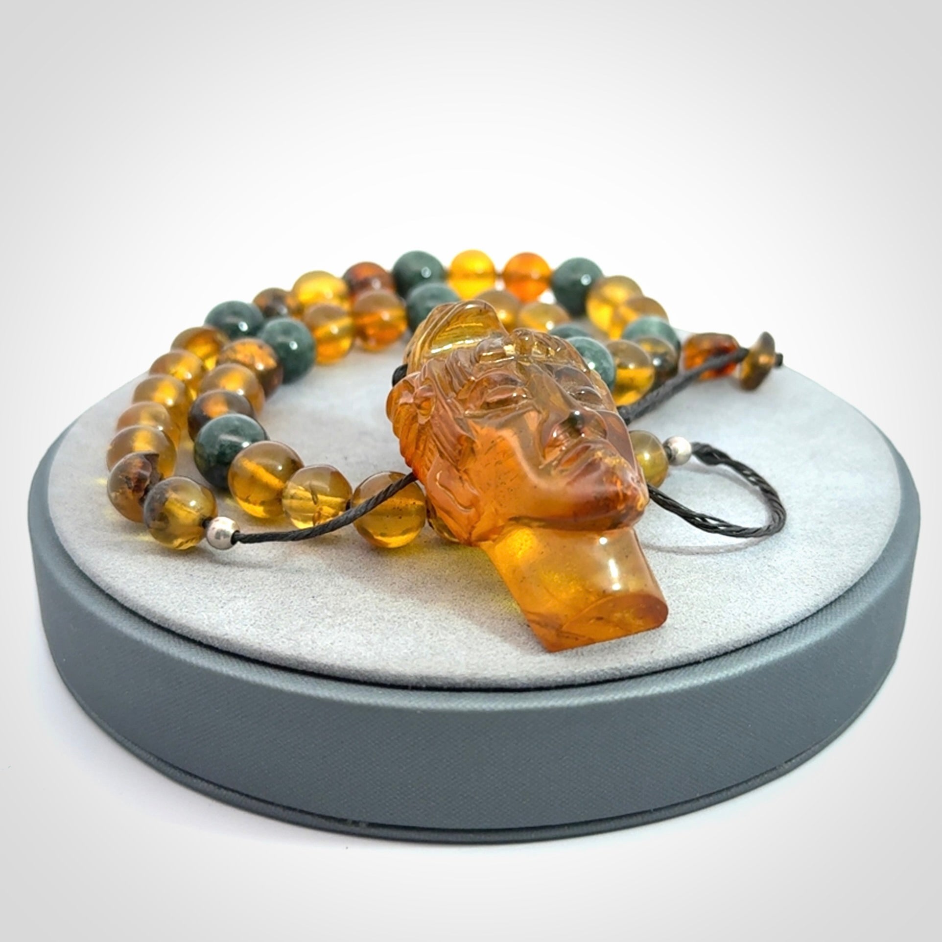 Hand made amber and Guatemalan Jadeite Mexican necklace