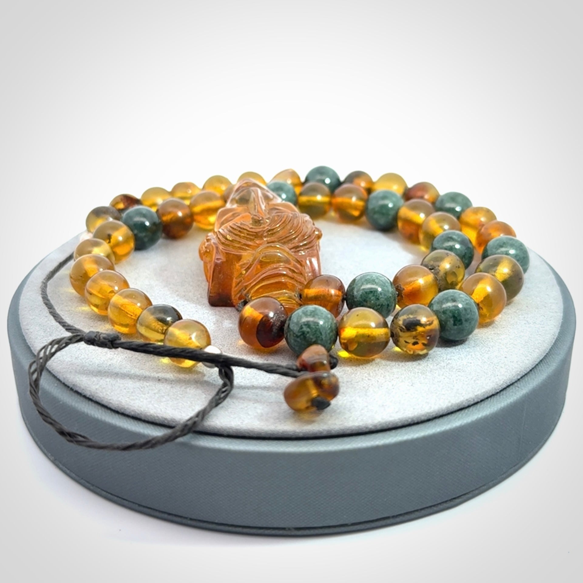 Hand made amber and Guatemalan Jadeite Mexican necklace