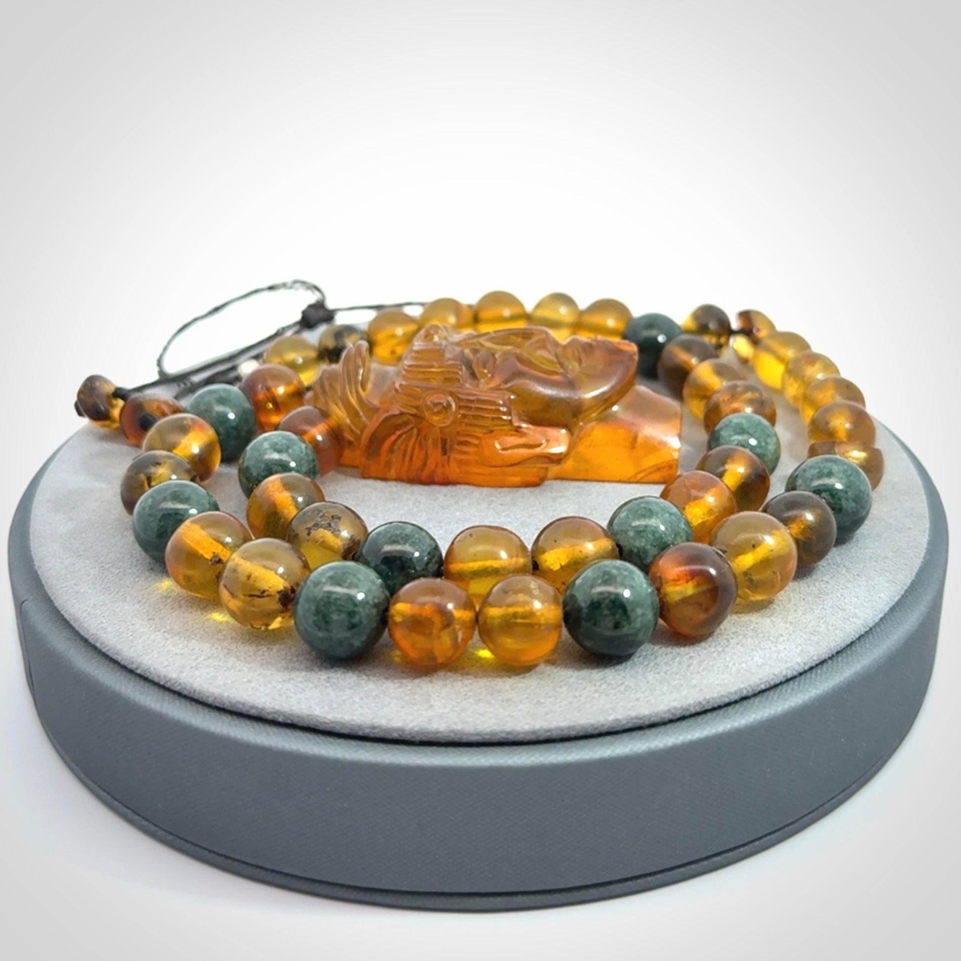 Hand made amber and Guatemalan Jadeite Mexican necklace