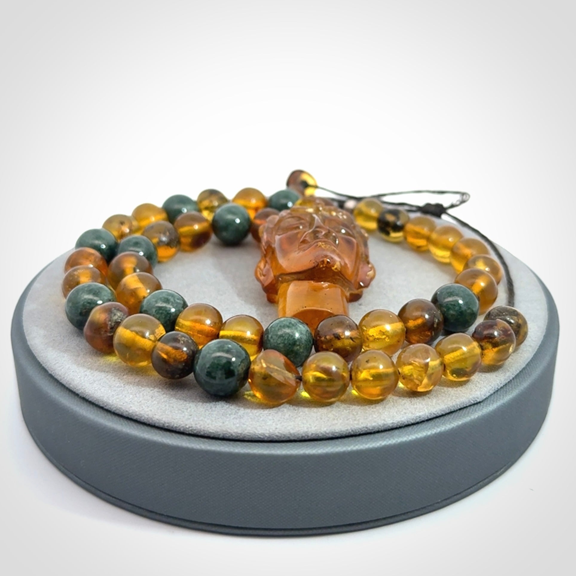 Hand made amber and Guatemalan Jadeite Mexican necklace