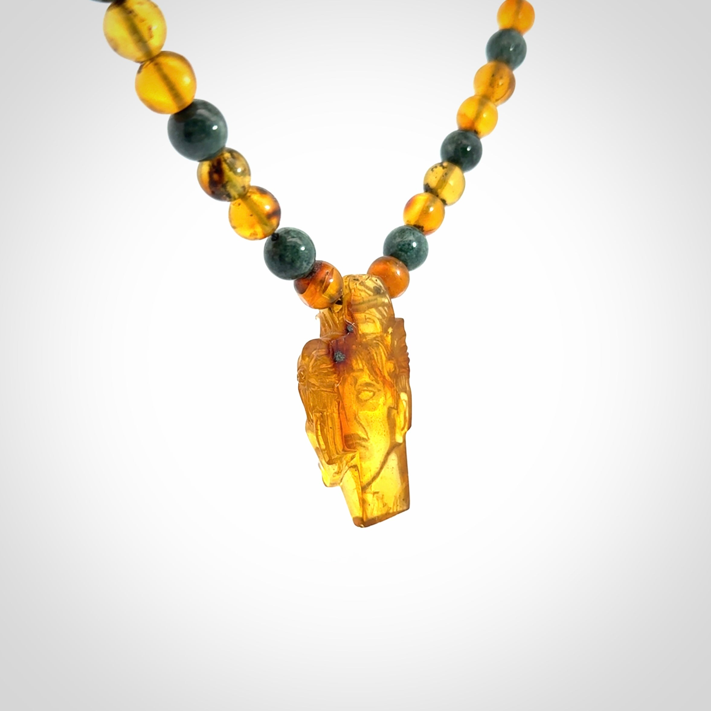 Hand made amber and Guatemalan Jadeite Mexican necklace