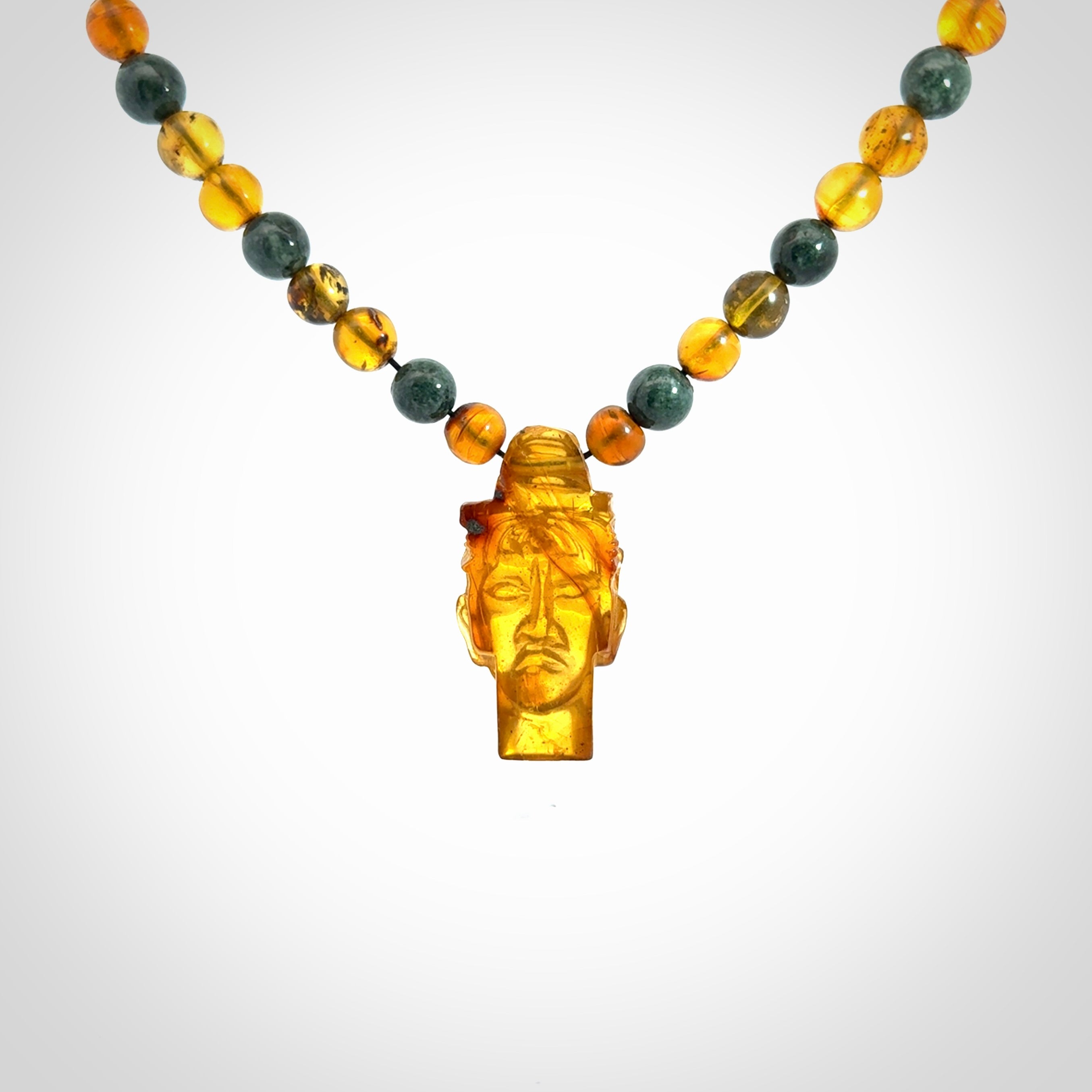 Hand made amber and Guatemalan Jadeite Mexican necklace