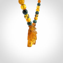 Hand made amber and Guatemalan Jadeite Mexican necklace